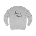 Ash sweatshirt with black 'Love is Peace' text