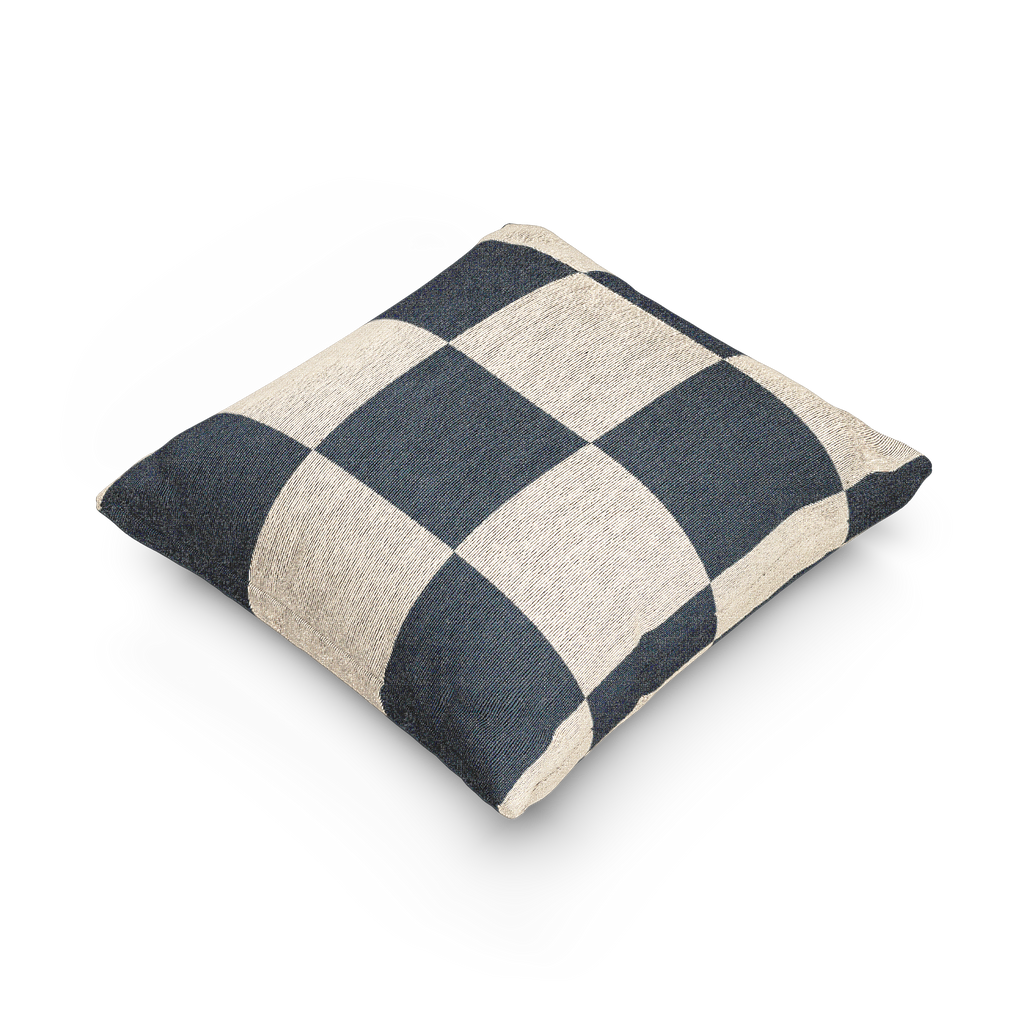 Atomic Grey Woven Checkered Decorative Pillow side view 
