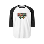 white body, black sleeves with an autumn themed floral pattern Freebrd logo design