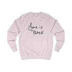 Baby pink sweatshirt with black 'Love is Peace' text