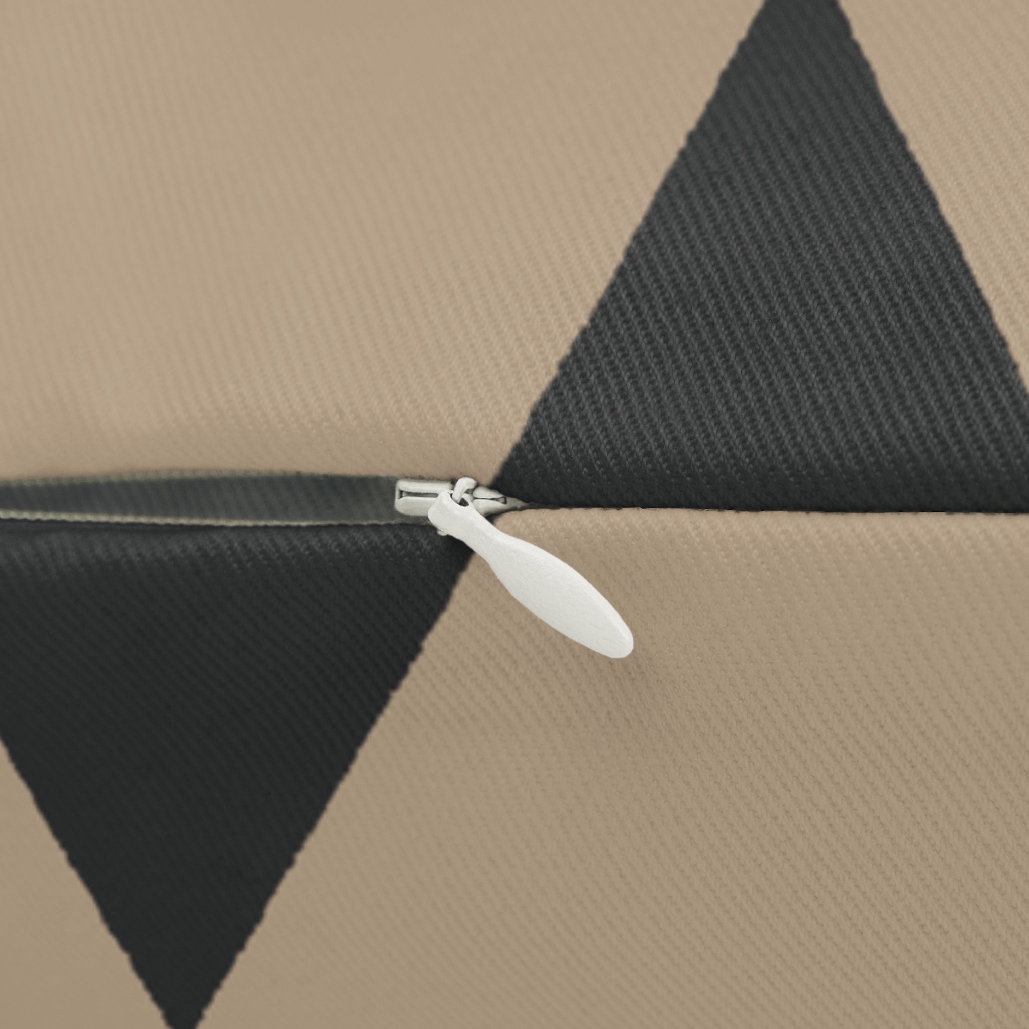 Beige & Black Geometric Triangle Lumbar Pillow Zipper 