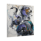 36”x 36” Modern Abstract “Biddy” Freebrd art piece with a mix of blues, purple, silver, black, gold and white on a 1.25 Inch canvas