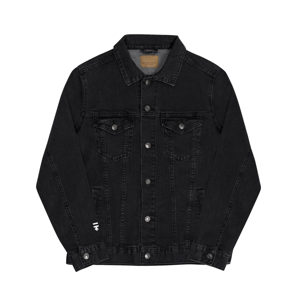 Black Denim Trucker Jacket Dual chest pockets and sturdy button closures embroidered white Freebrd logo on right sleeve