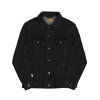 Black Denim Trucker Jacket Dual chest pockets and sturdy button closures embroidered white Freebrd logo on right sleeve