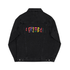 Freebrd Retro Logo Embroidered on Back of Black Denim Trucker Jacket 
