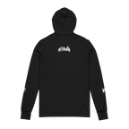 Black Hooded Active Street wear with Freebrd "space flight" graphic on left sleeve, and white Freebrd logo on right sleeve along with "#freebrd" in white letters center back of apparel