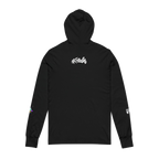 Black Hooded Active Street wear with Freebrd "space flight" graphic on left sleeve, and white Freebrd logo on right sleeve along with "#freebrd" in white letters center back of apparel