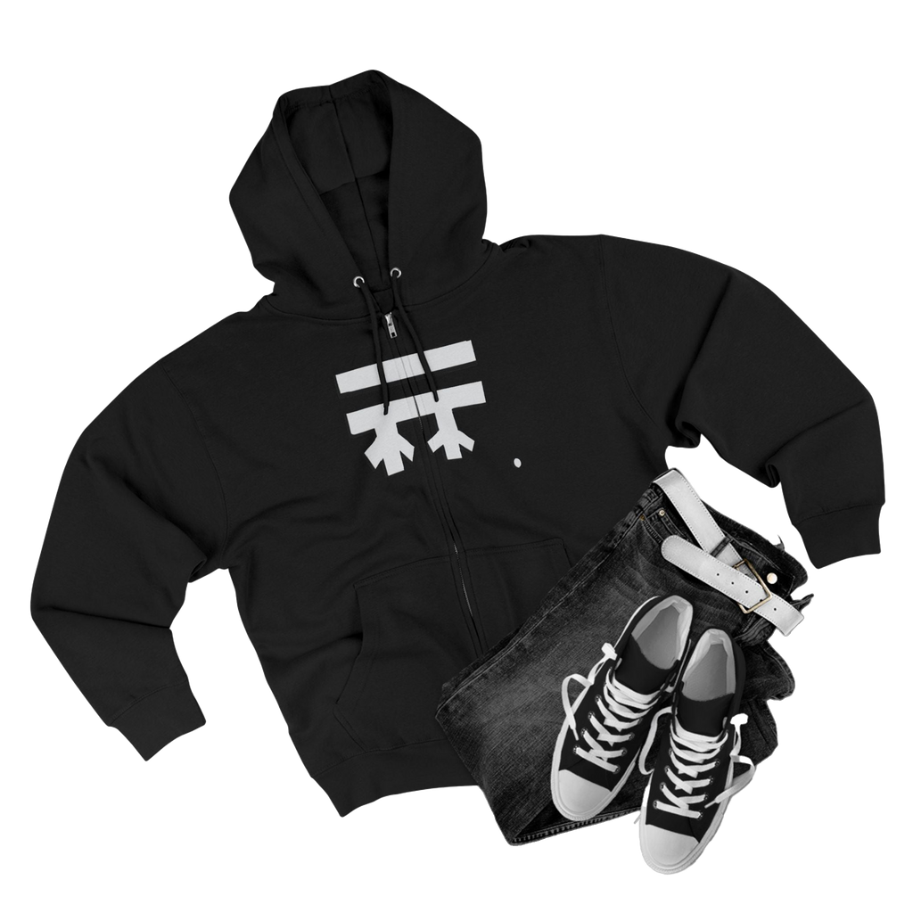 Black Full-Zip Casual Street wear Hoodie with white, black shadow Freebrd Logo including adjustable drawstring hood and kangaroo pocket. Merch does not include pants and shoes seen in photo
