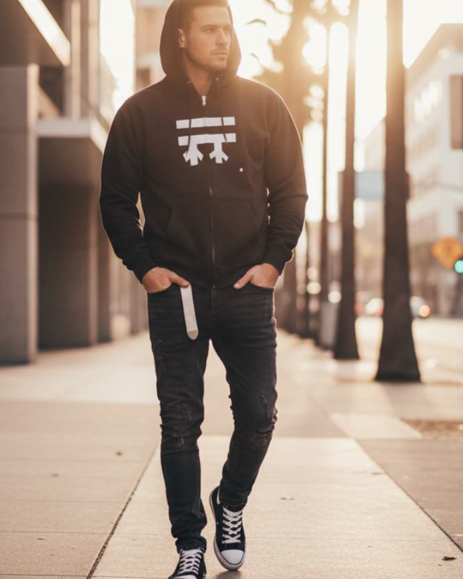 Full-Zip Casual Streetwear Hoodie with Freebrd Logo