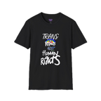 Trans Rights Are Human Rights T-Shirt with purple Freebrd logo on the inside tag