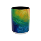 Colorful coffee cup with black ceramic interior


