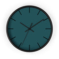 Black Wooden Base Black Hand Abstract Teal Modern Minimal Silent Wall Clock With Black Time Markers Front