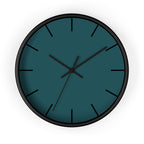 Black Wooden Base Black Hand Abstract Teal Modern Minimal Silent Wall Clock With Black Time Markers Front