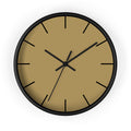 Black Wooden Base Black Hand Ash Mustard Camel Modern Minimalist Silent Wall Clock With Black Time Markers Front