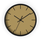 Black Wooden Base Black Hand Ash Mustard Camel Modern Minimalist Silent Wall Clock With Black Time Markers Front