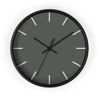 Black Wooden Base Black Hand Atomic Grey Modern Minimalist Silent Wall Clock With White Time Markers Front