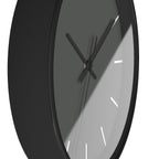 Black Wooden Base Black Hand Atomic Grey Modern Minimalist Silent Wall Clock With White Time Markers Side