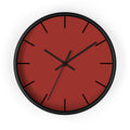 Black Wooden Base Black Hand Brownish Red Modern Minimal Silent Wall Clock With Black Time Markers Front