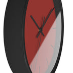 Black Wooden Base Black Hand Brownish Red Modern Minimal Silent Wall Clock With Black Time Markers Side