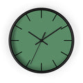 Black Wooden Base Black Hand Dust Green Modern Minimal Wall Clock With Black Time Markers Front 