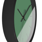 Black Wooden Base Black Hand Dust Green Modern Minimal Wall Clock With Black Time Markers Side