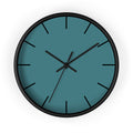 Black Wooden Base Black Hand Modern Minimal Bismark Teal Silent Wall Clock With Black Time Markers Front