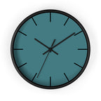 Black Wooden Base Black Hand Modern Minimal Bismark Teal Silent Wall Clock With Black Time Markers Front