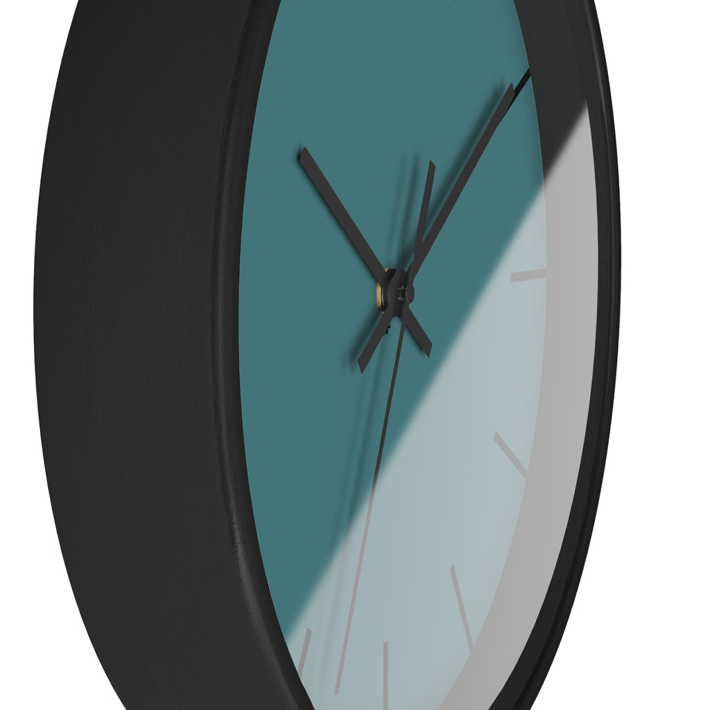 Black Wooden Base Black Hand Modern Minimal Bismark Teal Silent Wall Clock With Black Time Markers Side 