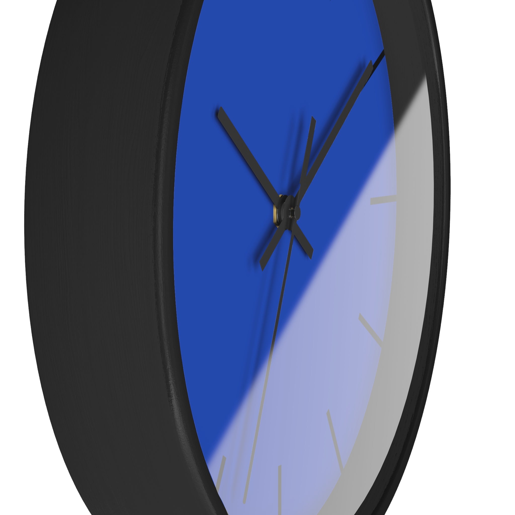 Black Wooden Base Black Hand Modern Minimal Blue Silent Wall Clock Side