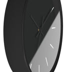 Black Wooden Base Black Hand Modern Minimal Carbon Fiber Black Silent Wall Clock With Off White Time Markers Side