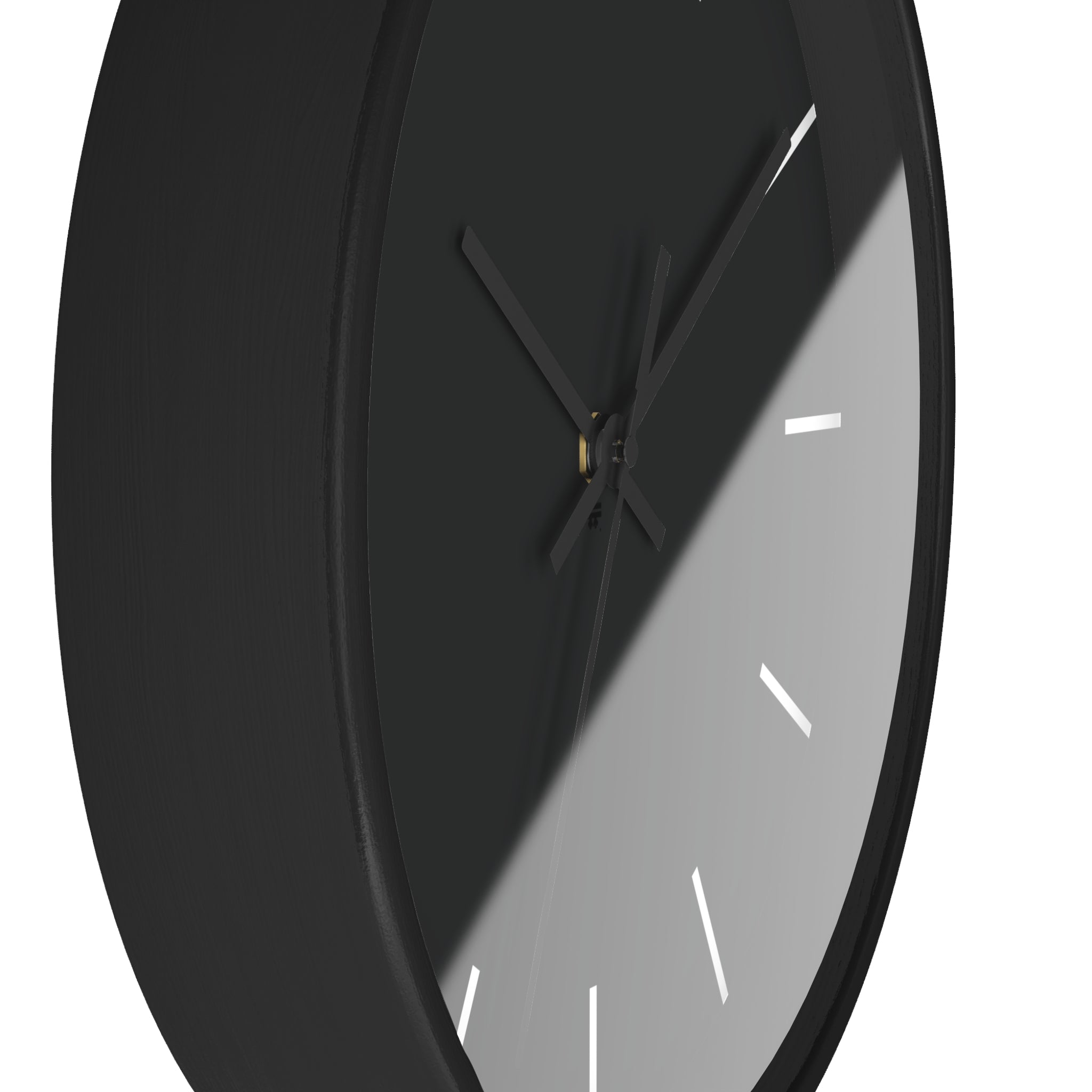 Black Wooden Base Black Hand Modern Minimal Carbon Fiber Black Silent Wall Clock With Off White Time Markers Side