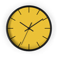 Black Wooden Base Black Hand Modern Minimal Champ Yellow Silent Wall Clock with Black Time Markers Front 