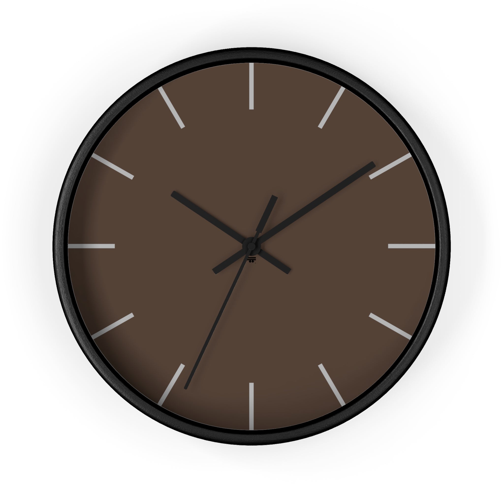 Black Wooden Base Black Hand Modern Minimal Country Brown Silent Wall Clock With Off White Time Markers Front