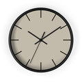 Black Wooden Base Black Hand Modern Minimal Ivory Grey Beige Silent Wall Clock With Black Time Markers Front