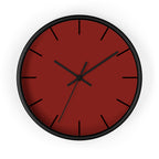 Black Wooden Base Black Hand Modern Minimal Maroon Bloodstone Red Silent Wall Clock With Black Time Markers Front