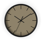 Black Wooden Base Black Hand Modern Minimal Neutral Taupe Silent Wall Clock With Black Time Markers Front