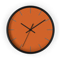 Black Wooden Base Black Hand Modern Minimal Roman Earth Rust Orange Wall Clock With Grey Time Markers Front