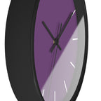 Black Wooden Base Black Hand Modern Minimal Silent Purple Wall Clock With White Time Markers Side