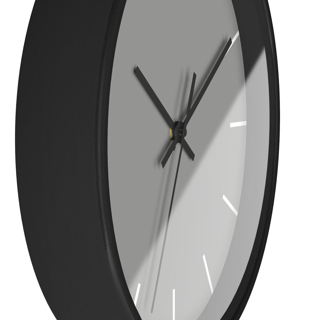 Black Wooden Base Black Hand Modern Minimal Stardust Grey Silent Wall Clock With White Time Markers Side