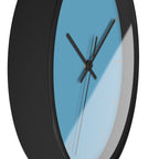 Black Wooden Base Black Hand Modern Minimal Vintage Blue Wall Clock With Light Grey Time Markers Front