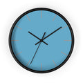 Black Wooden Base Black Hand Modern Minimal Vintage Blue Wall Clock With Light Grey Time Markers Front