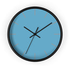 Black Wooden Base Black Hand Modern Minimal Vintage Blue Wall Clock With Light Grey Time Markers Front