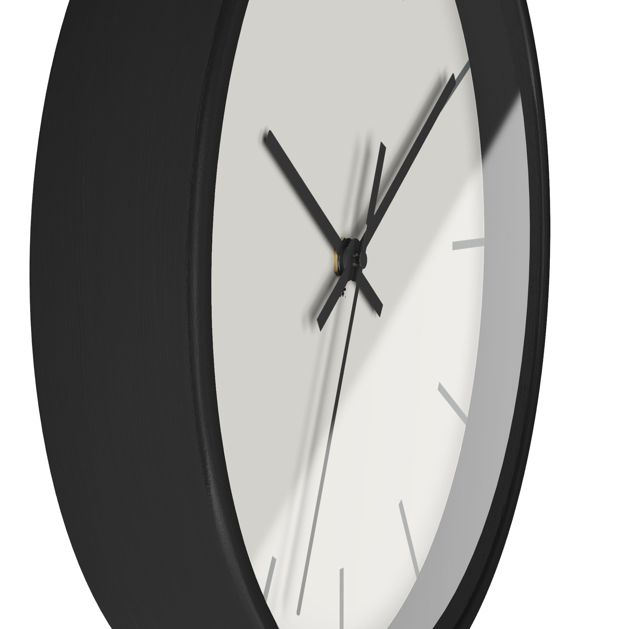 Black Wooden Base Black Hand Modern Minimalist Off White Silent Wall Clock With  Grey Time Markers Side