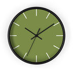 Black Wooden Base Black Hand Olive Green Modern Minimal Silent Wall Clock With White Time Markers Front