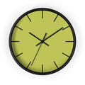 Black Wooden Base Black Hand Orchid Lime Green Modern Minimal Silent Wall Clock With Black Time Markers Front