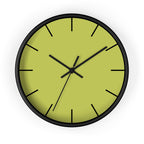Black Wooden Base Black Hand Orchid Lime Green Modern Minimal Silent Wall Clock With Black Time Markers Front