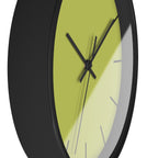 Black Wooden Base Black Hand Orchid Lime Green Modern Minimal Silent Wall Clock With Black Time Markers Side