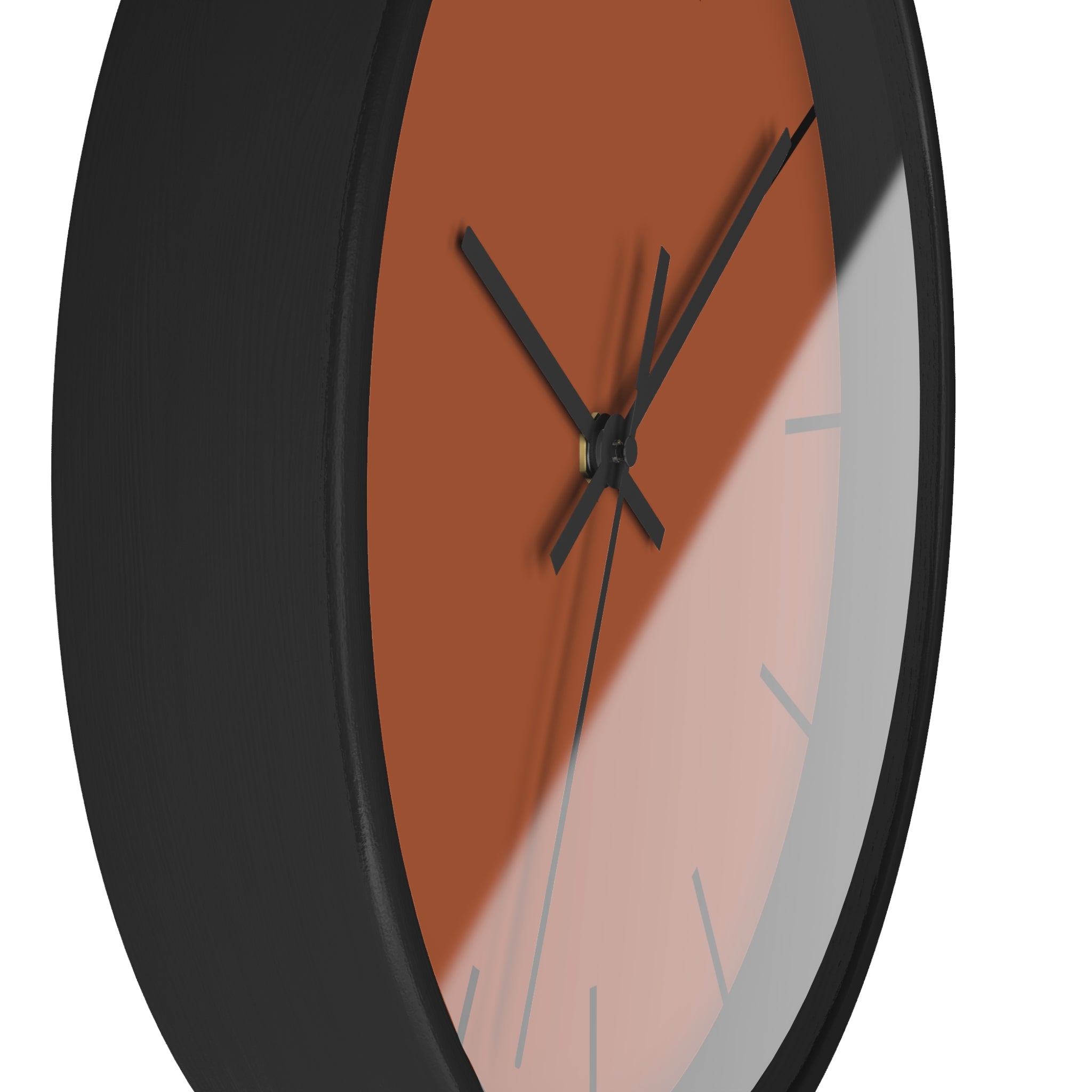 Black Wooden Base Black Hand Paarl Terracotta Modern Minimal Silent Wall Clock With Black Time Markers Side
