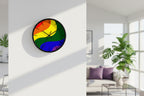 Pride Modern Minimal Silent Wall Clock on a wall in a living room setting.