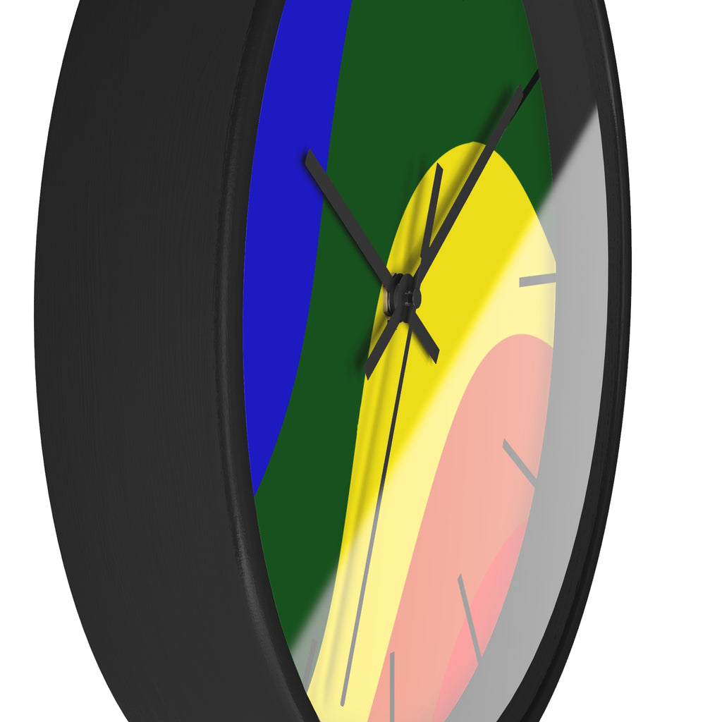 Black Wooden Base Black Hand Pride Rainbow Wave Modern Minimal Silent Wall Clock With Black Time Markers Side